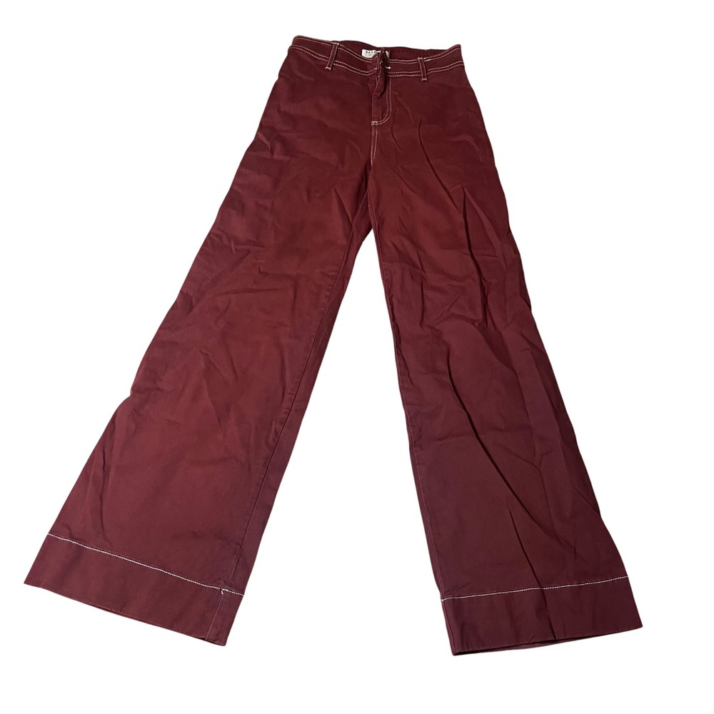 Bagatelle Collection Burgundy Wide Leg Contrast Stitch Utility Pants Womens 2